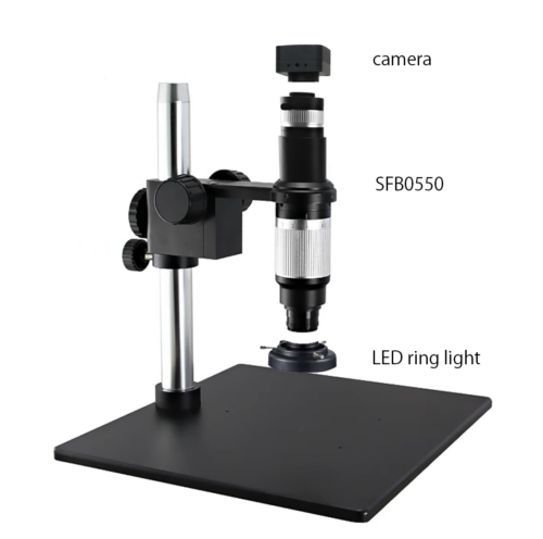 【SFB0550】アポクロマート仕様-単眼ズームデジタル顕微鏡/パラレル光学系/LEDリングライト/標準スタンド/4Kカメラ